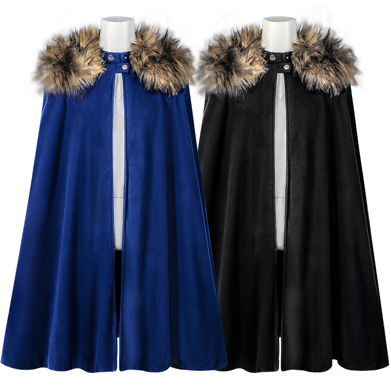 Jackets - Halloween Woolen Cape Retro Fur Collar