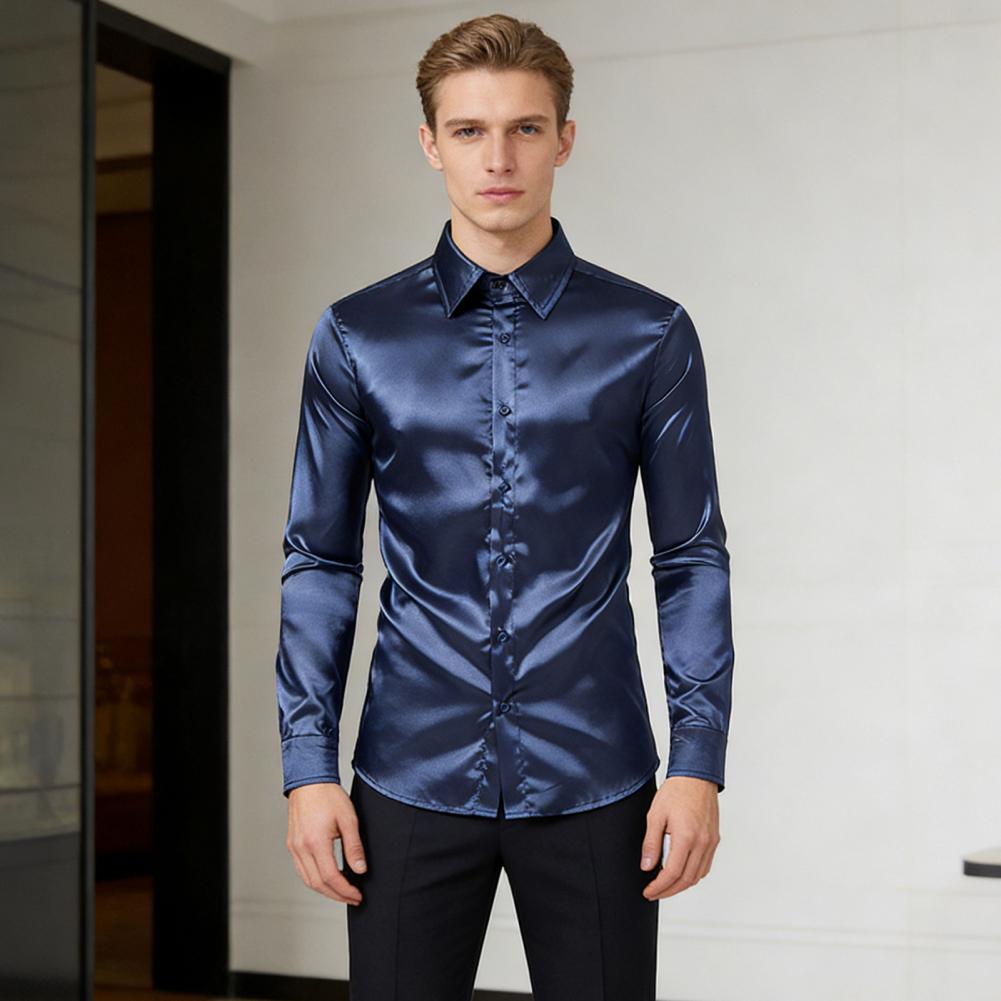 Blue Orange Red Yellow Satin S - Mens Satin Silk Dress Shirt recension och pris