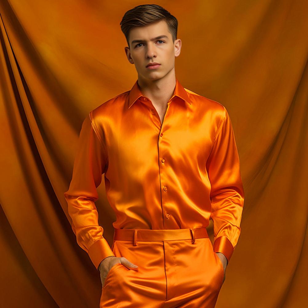 Blue Orange Red Yellow Satin S - Mens Satin Silk Dress Shirt recension och pris