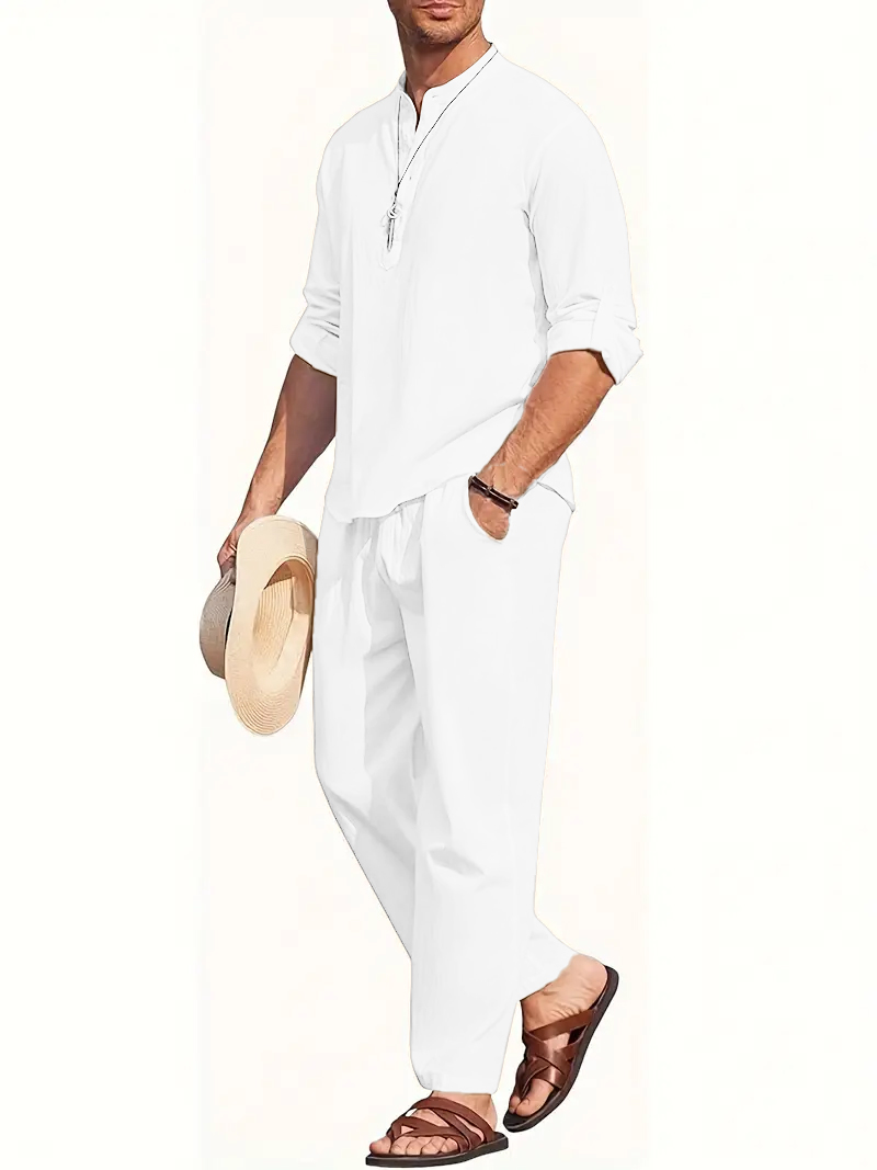 Men's White Linen Suit Set Lon - Mens Linen Shirt Long Sleeve recension och pris