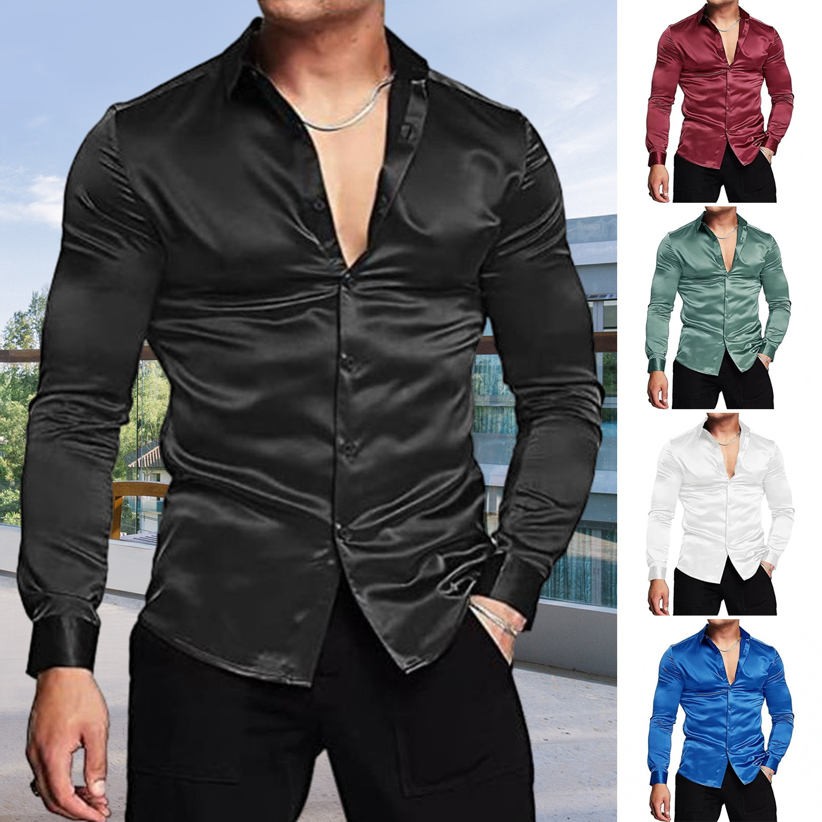 Pink Silk Satin Luxury Dress S - Mens Satin Silk Dress Shirt recension och pris
