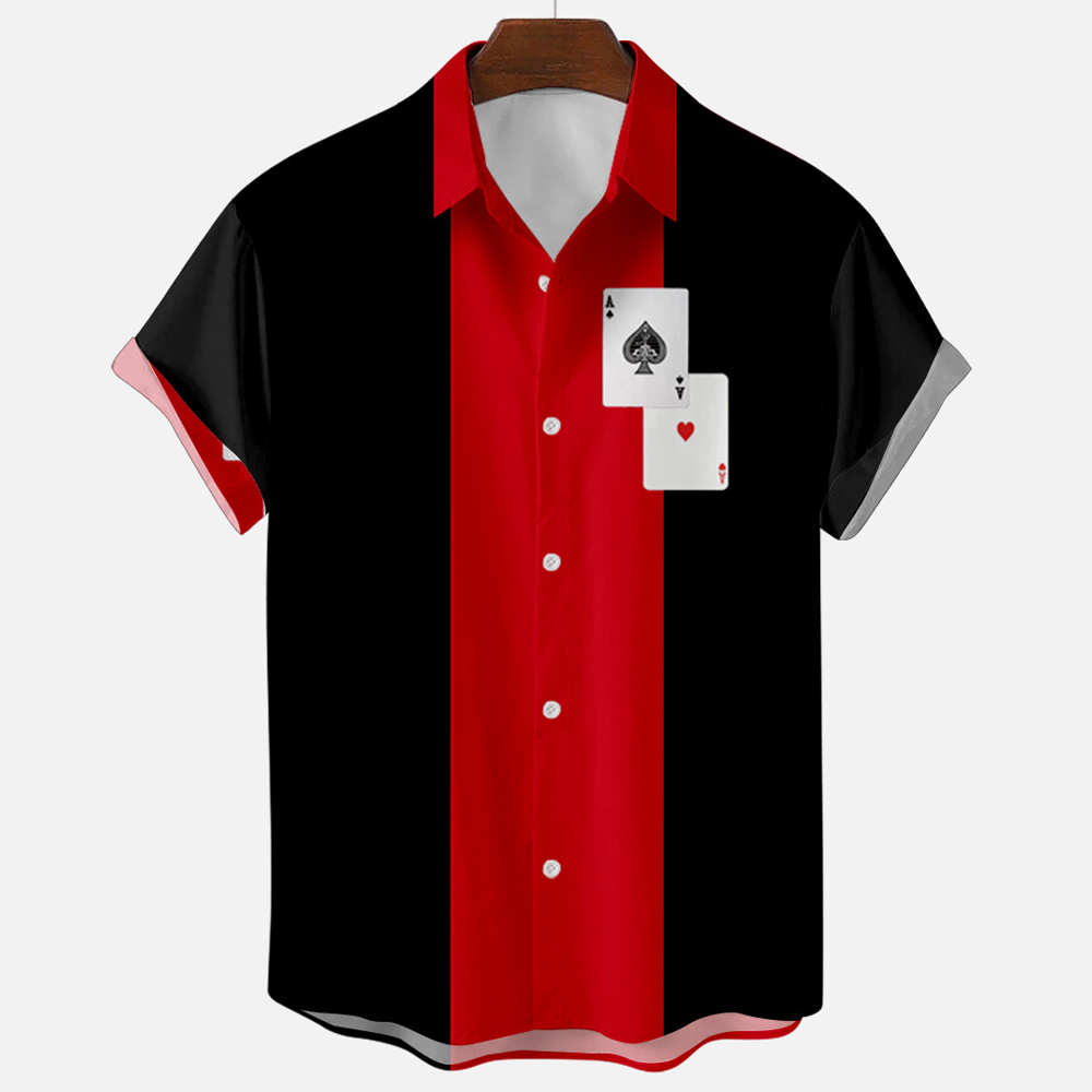 Men's Vintage Retro Striped Co - Short Sleeve Bowling Shirt Retro recension och pris