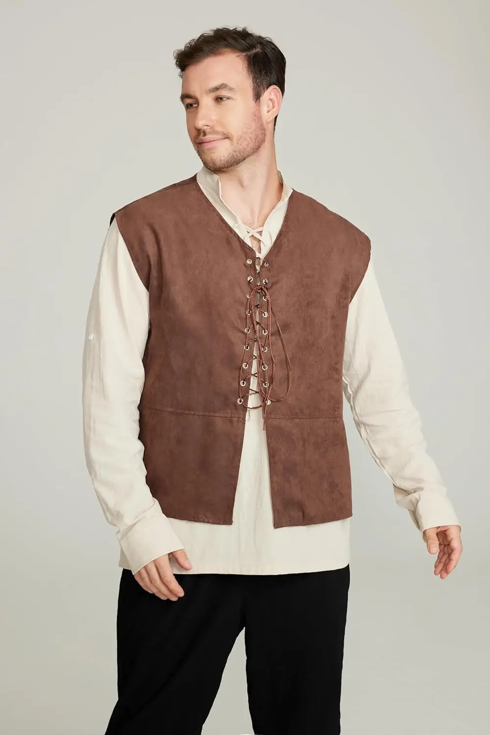 2-piece Set Men's Medieval Pir - Medieval Gothic Lace Up Pirate Shirt recension och pris