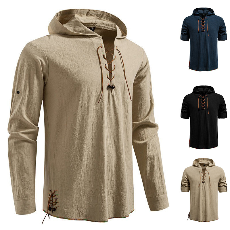 Men's Long Sleeve Hooded T-shi - Medieval Gothic Lace Up Pirate Shirt recension och pris