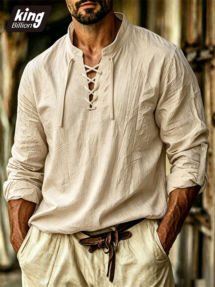 Men's V-neck T-shirt Pirate Me - Medieval Gothic Lace Up Pirate Shirt recension och pris