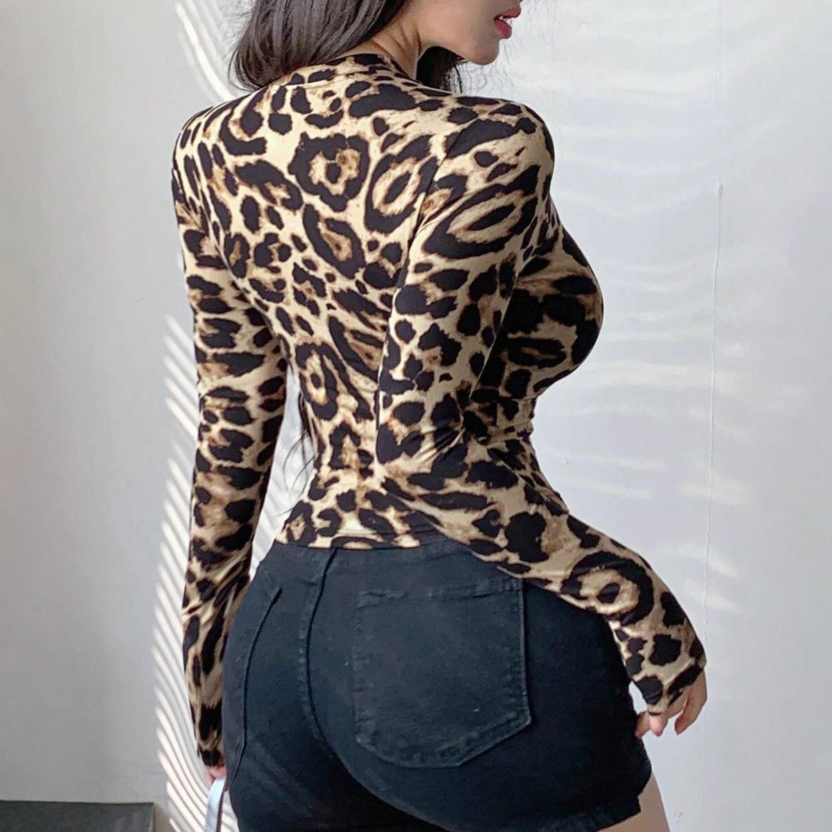 Women Leopard Print Zip Up Lon - Jackets recension och pris
