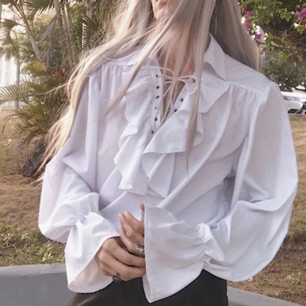 Men Pirate Shirt Vampire Princ - Medieval Gothic Lace Up Pirate Shirt recension och pris