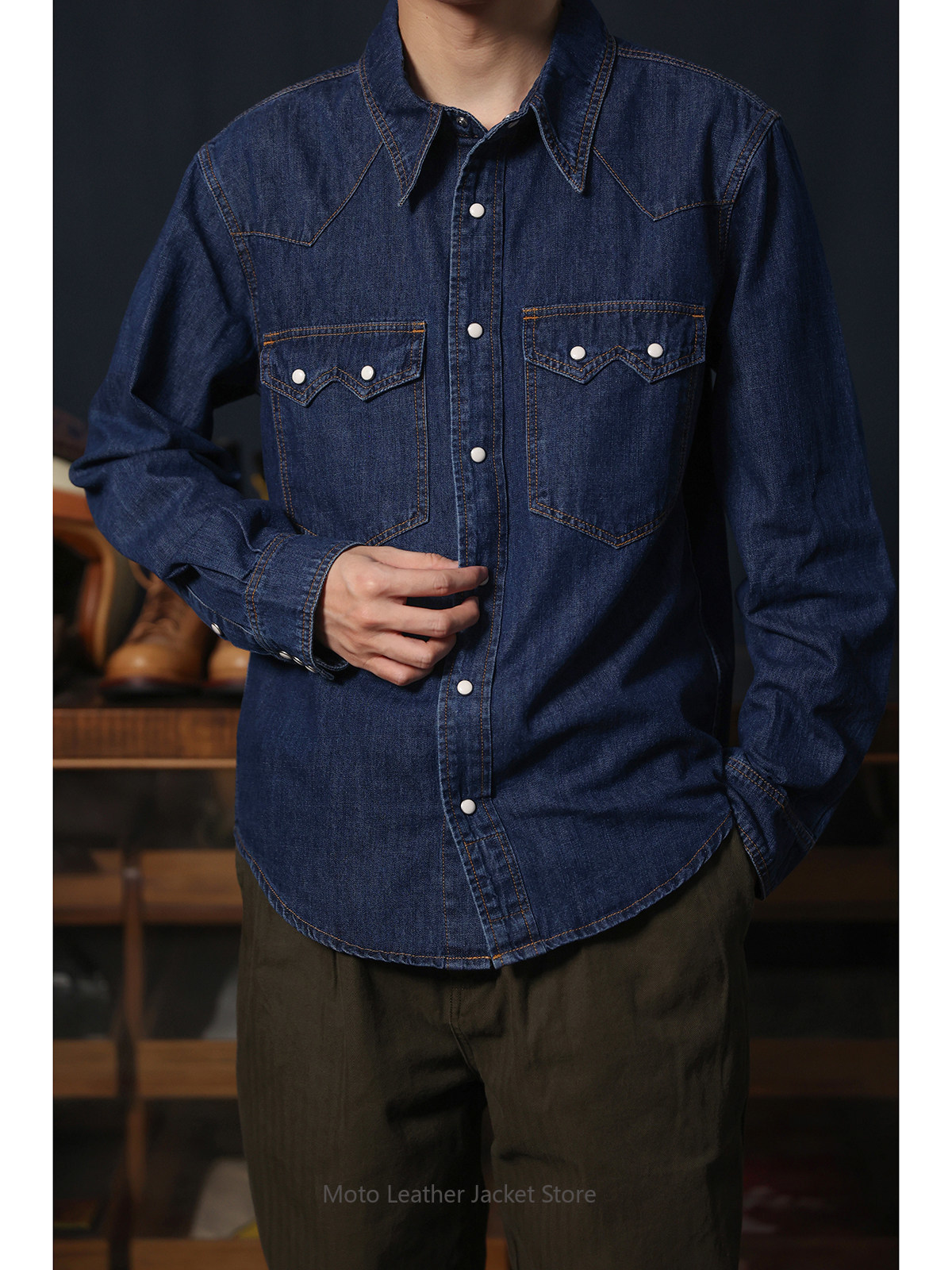 American Retro Western Denim S - Mens Western Denim Pearl Snap Shirt recension och pris